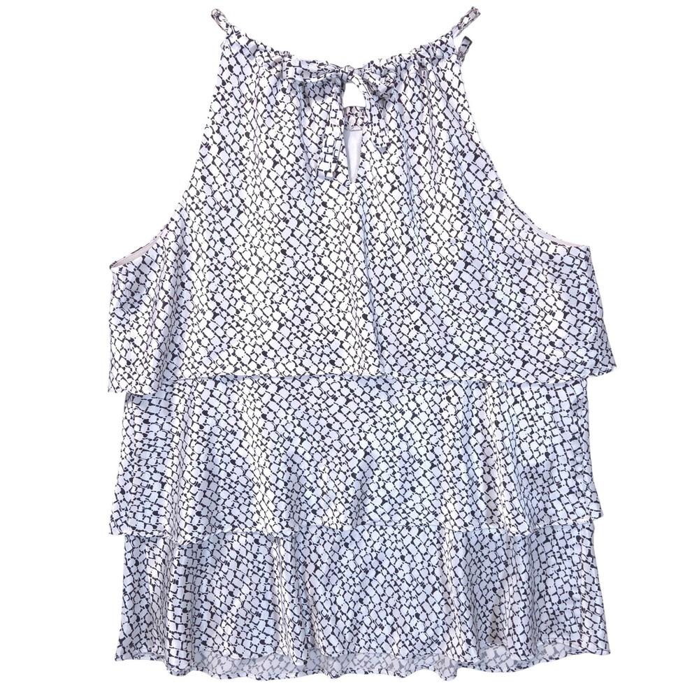 Jackie Jon‎ Tiered Ruffle Chain Strap Top Womens XL Tie Back Artsy FlowyWhite